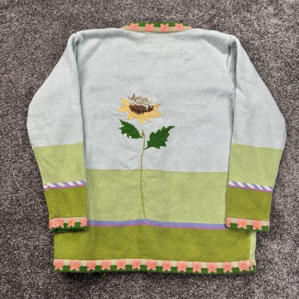 Vintage Storybook Knits Cardigan Sweater Size Medium Floral Rat Mouse Nature - Picture 2 of 11